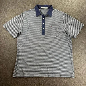 Criquet Herren XXL Marine Weiß Streifen Pima Baumwolle Elasthan Poloshirt Tasche - Bild 1 von 9