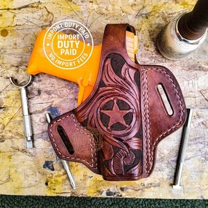 OWB Leather Gun Holster With Belt Loops and Steel Thumb Break - Choose Model - Picture 1 of 6