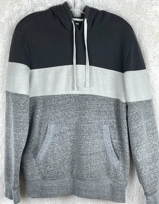 Pullover Sonoma Para Hombres Mediano Gris Blanco Rayas Sudadera con Capucha Bolsillo Frontal Foto 1 de 4