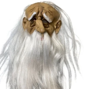 De Colección Mago Máscara Látex Largo Pelo Gris Barba Merlín LOTR Brujo Viejo Hombre Halloween - Imagen 1 de 5