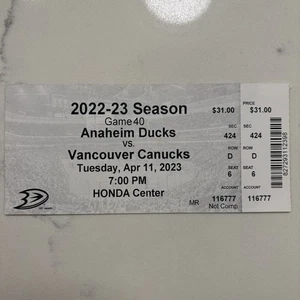 Jackson Lacombe NHL Debut Ticket Anaheim Ducks Vancouver Canucks 2023 Rookie - Picture 1 of 7
