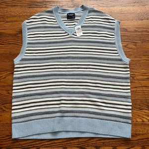 Abercrombie & Fitch Men's L Oversized Stripe V-Neck Sweater Vest Blue White Knit - Picture 1 of 6