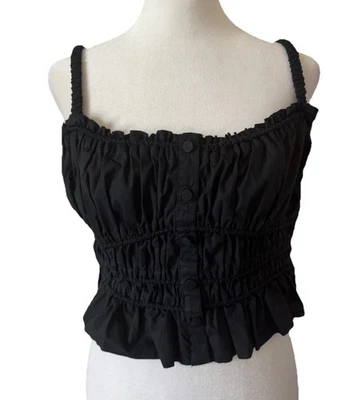 Mujer J. Top corto Crew negro ajustado con botones delanteros talla S Foto 1 de 4