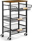 Kitchen Storage Rolling Cart on Wheels, 4 Tier Metal Rolling Utility Cart Mesh B