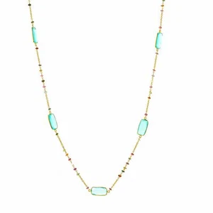 Meher's 36" 20x10mm Aqua Chalcedony & Multi Tourmaline Station Necklace $224 - Picture 1 of 4