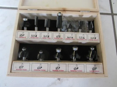 HM/HW-Oberfräser-Satz 12 teilig  in Holzkasette Schaft 8 mm Stehle  - Bild 1 von 2