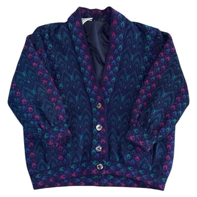 Bill Baber Wool Hand Knit Cardigan Windbreaker Abstract 90s Retro Womens Large - Image 1 of 4