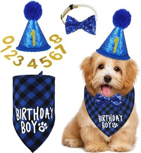 Perro Gato Cumpleaños Sombrero Bandana Bowite Triángulo Bufanda Ropa para Niños Chicas Fiesta - Imagen 1 de 19