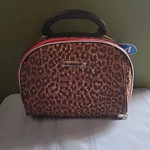 Rockland Luggage Carry on Bag With Strap Leopard Print - Pink Trim - Picture 1 of 6