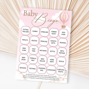 Baby Shower Game Bingo, Girls Pink Hot Air Balloon Theme Up,Up and Away fun idea - Picture 1 of 13