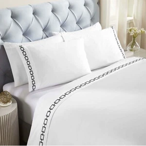 Chain Links Cotton Embroidered Deep Pocket Bed Sheet Set - Picture 1 of 41