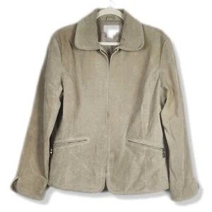 Vintage 90’s Y2K Live a Little Minimalist Cream Genuine Suede Zip Up Coat L - Picture 1 of 8