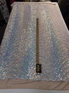 Aqua Iridescent Wave Sequins Design On A 4 Way Stretch Nude Mesh-By Yard - Picture 1 of 9