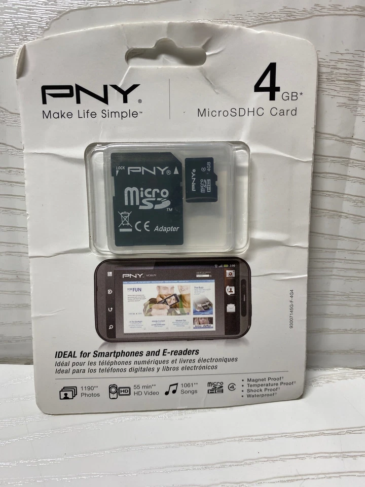 PNY 4GB MicroSDHC Card cell phone memory P-SDU4G4-GE New Sealed Package - Image 1 of 3