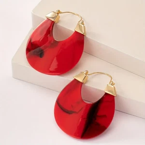 Vintage Bohemian Unique Red Resin Plate Design Hoop Jewelry Gift Women - Picture 1 of 2