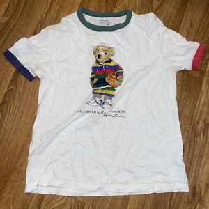 Polo Ralph Lauren bear playing basketball White Shirt youth large 14-16  - Picture 1 of 12