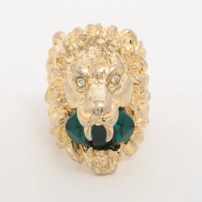 GUCCI Michele Era Lion Head Ring GP × Rhinestone S JP Size 13 US 6.5-7 Gold - Image 1 of 4