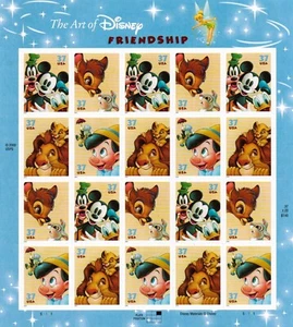 #3865-3868 MNH, THE ART OF DISNEY FRIENDSHIP-MICKEY-BAMBI SHEET FV $7.40 (2004) - Picture 1 of 2