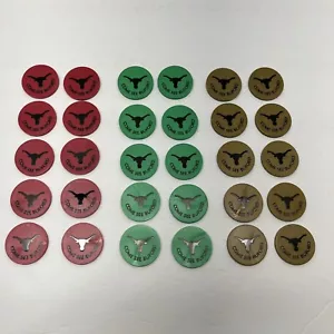 Bar Drink Tokens Chips Longhorn Bar & Grill Dallas WI Lot of 30 Red Green Gold - Picture 1 of 18