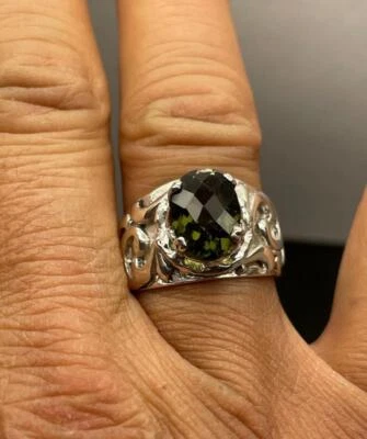 ANEL MASCULINO DE PRATA ESTERLINA 925 METEORITO MOLDAVITA TECTITA TAMANHO 8 FEITO NOS EUA 2,625 CT - Imagem 1 de 4