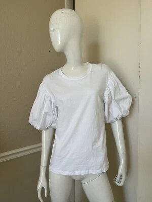 Camiseta ALC Blanca Brillante 100% Algodón Tejida con Mangas Burbujas Abullonadas Nítidas Talla S Foto 1 de 4