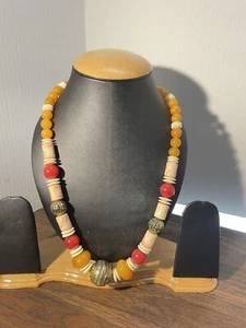 Vintage 1970s BOHO Butterscotch Cherry Bakelite Bead Necklace Gold Tone 24" - Picture 1 of 3