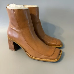 Vintage Diba Leather Boots Brown Tan Size 9 Block Heel Made in Brazil READ - Picture 1 of 10