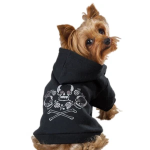 Dog Hoodies Black Rhinestone Skull Crossbone Crown Bad To The Bone Pet Sweater - Picture 1 of 4
