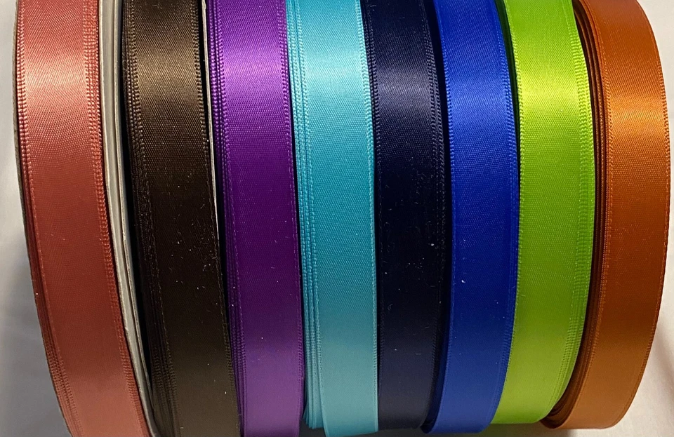 80 Yds DOUBLE FACE SATIN RIBBON Assorted colors (10 yds of 8 colors) 5/8" Wide - Image 1 of 1