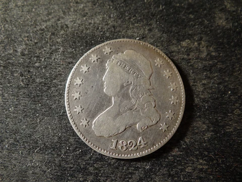 1824/2 VG Fine Capped Bust Large Sized Quarter Nice Coin RXR Cover