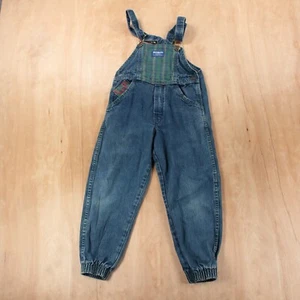 OSHKOSH B'GOSH plaid denim bib overalls kids sz 5 tag talon vtg 80s 90s usa made - Picture 1 of 5