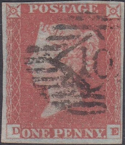 1841 SG8 1d RED BROWN PLATE 81 LONDON INLAND '10' CANCEL 4 MARGINS (DE) - Picture 1 of 2