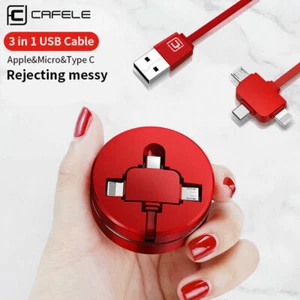 Retractable 3in1 Multi USB Charger Cable Micro Type-C For iPhone Cable Android D - Picture 1 of 18