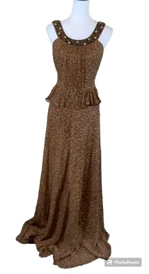 Vestido formal de seda Chetta B para mujer estampado animal cuentas escote redondo talla 6 Foto 1 de 4