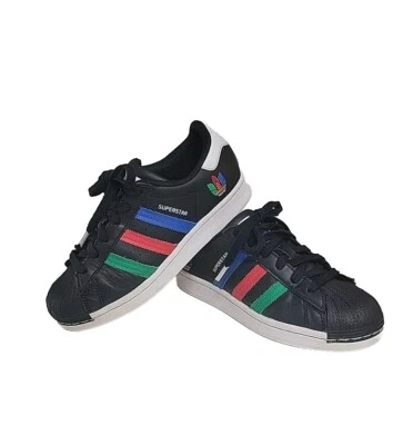 Adidas Superstar Juvenil Talla 4 1/2 Negro Multicolor Rayas Verde Rojo Azul Rosa Foto 1 de 4