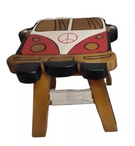 Childs Stool Camper Van Bus Wooden Carved Table Wooden Lamp Plant Stand Kid 24cm - Picture 1 of 5