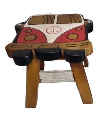 Childs Stool Camper Van Bus Wooden Carved Table Wooden Lamp Plant Stand Kid 24cm - Image 1 of 4