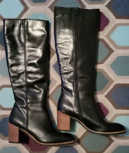 Neo Esiska Black Leather Knee High Boots Size 39 - Picture 1 of 5
