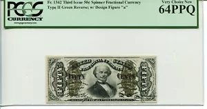 FR 1342 Fractional 50 Cents 3rd Issue GREEN BACK F.C. W/A 64 PPQ Very Choice New - Picture 1 of 1