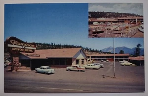 Vintage Flamingo Motel Flagstaff Arizona Chrom Postkarte nicht versendete Autos - Bild 1 von 2