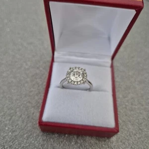 Moissanite halo ring in platinum over  Sterling silver - Picture 1 of 4
