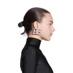 BB Letter Designer Extra Large Stud Earrings Silver PL Cubic Zircon 2x2 - Picture 1 of 4