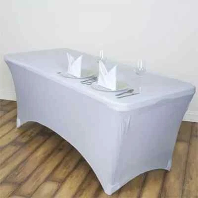 2Pack, 6FT Spandex Table Cover Fitted Rectangular Tablecloth 2PC 6FT White - Image 1 of 4