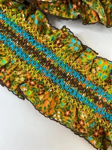 Vintage Nähen Borte Verzierung gesmokte Rüschen Multi Blumen 3,5" breit BTY - Bild 1 von 3