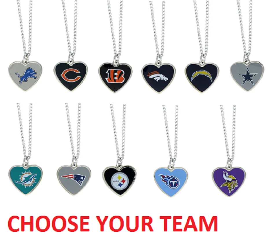 NFL Football Team Logo Womens Color Logo Heart Pendant Necklace Pick Your Team - Image 1 of 1