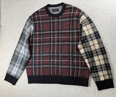 AllSaints Sweater Mens 2XL Plaid Patchwork Wool Blend Pullover Oversized Fit RWS - Image 1 of 4