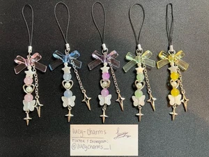 1-5 PCS Multicolor Pretty Pastel Pearl Star Heart Butterfly Phone Charms - Picture 1 of 15