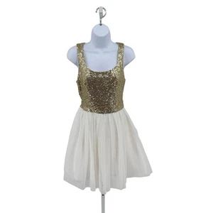 B. Darlin Sz 5/6 Gold/White Sequin Short Formal Dress Heart Shape Cutout Bow Tie - Picture 1 of 6