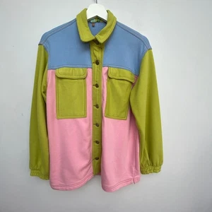 Farm Rio Jacket Size Small Green Blue Pink Cotton Colour Block Chore Style  - Picture 1 of 8
