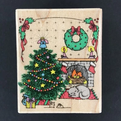 Sello de goma Hero Arts Peaceful Eve Cat escena árbol de Navidad edición limitada Foto 1 de 4